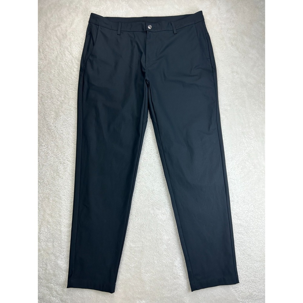 Fabletics The Don Trouser Pants Mens 38x32 Black Stretch Flat Front Classic Fit
